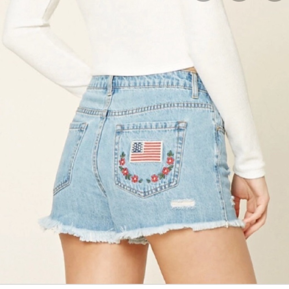 Forever 21 embroidered denim shorts